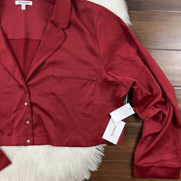 Good American Women's Size 7 / US 4X Red Satin Pajama Sleep Set Pants Top - Picture 7 of 13